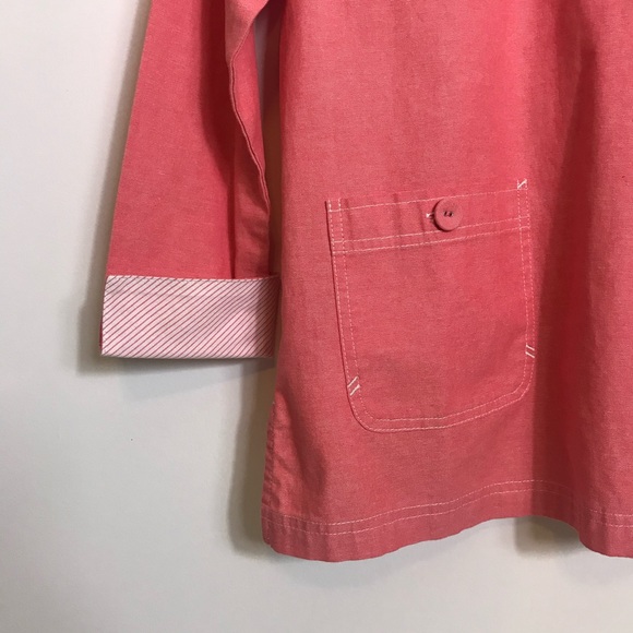 Denim & Co. Popover Tunic Top Coral Orange Contrast French Cuff Utility Pockets - Picture 7 of 9